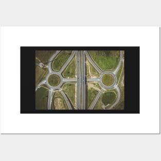 Junction on highway top down aerial view Posters and Art